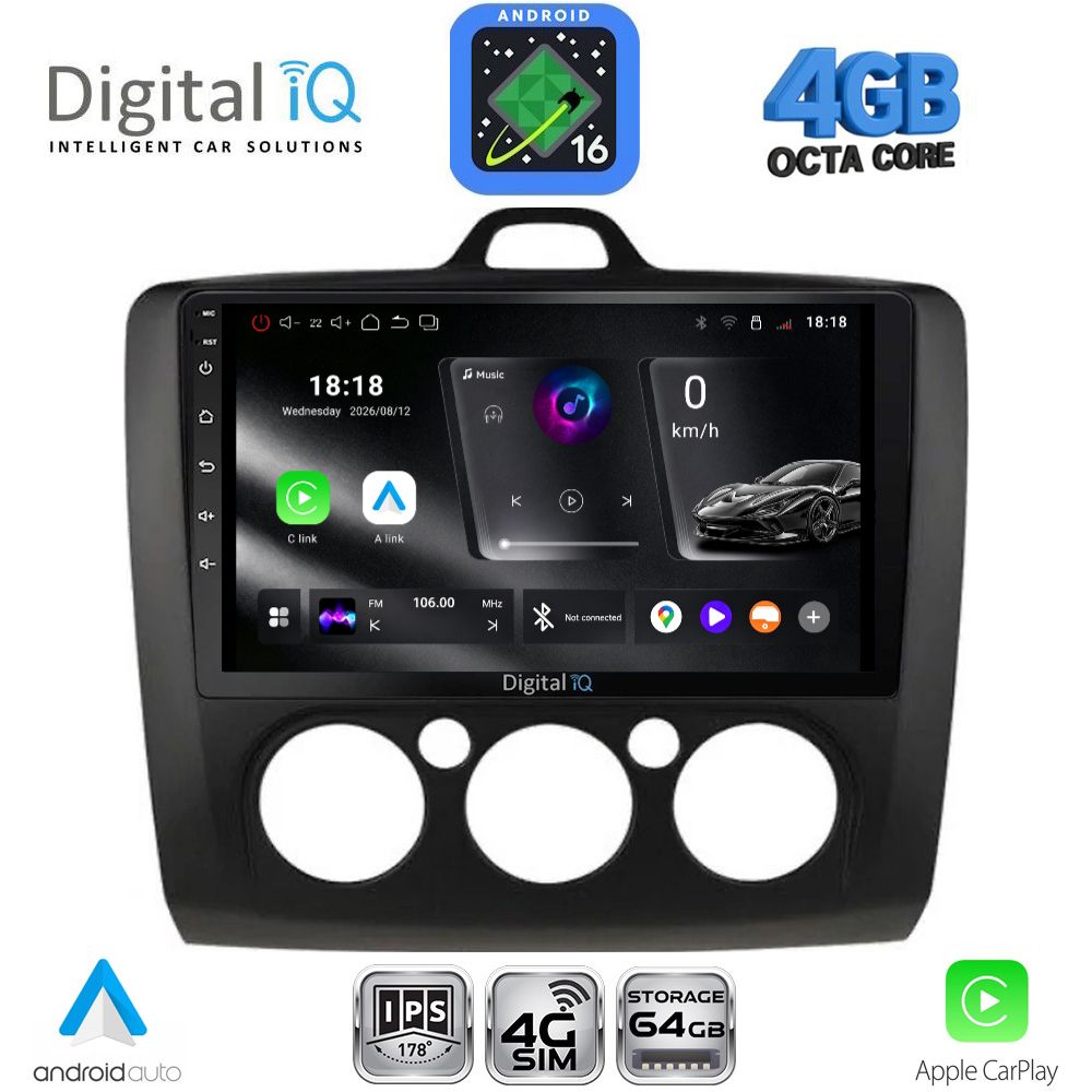 DIGITAL IQ RTG 6156BL_CPA A/C (9inc) MULTIMEDIA TABLET for FORD FOCUS mod. 2005-2012 (BLACK)