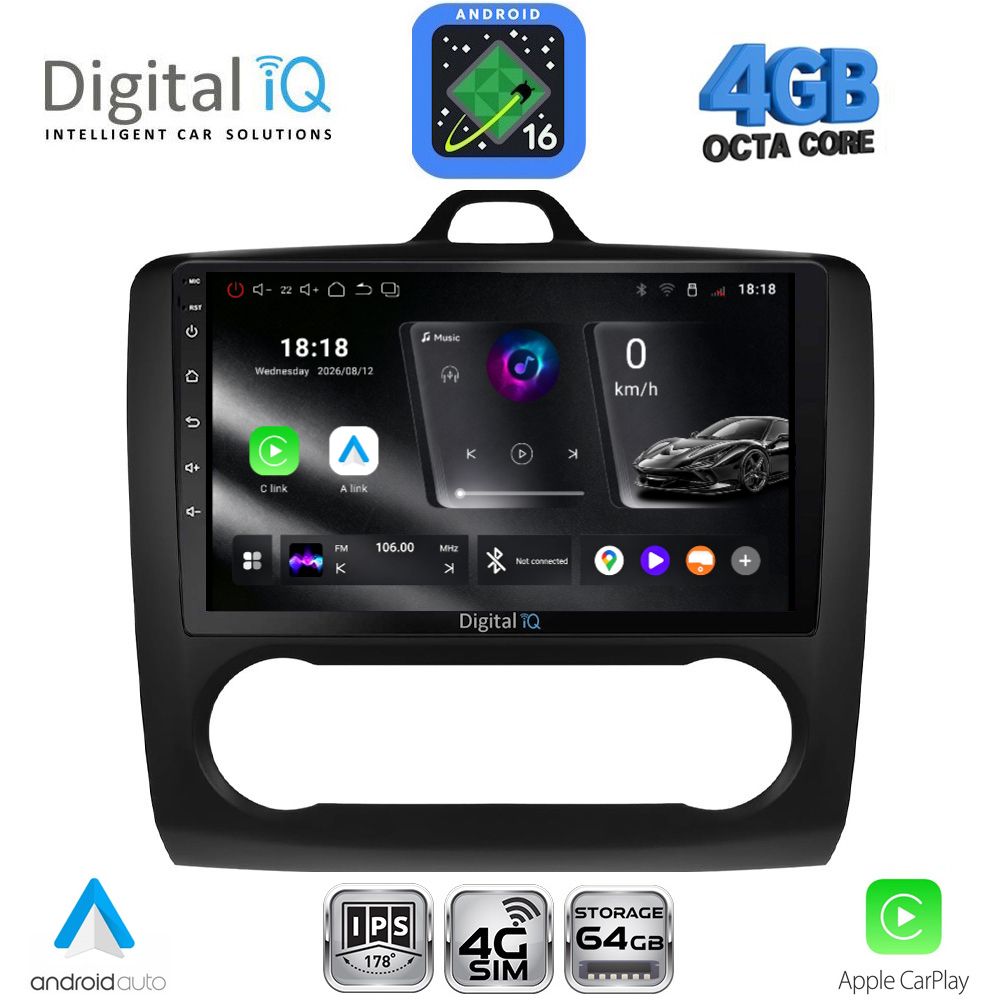 DIGITAL IQ RTG 6156BL_CPA CLIMA (9inc) MULTIMEDIA TABLET for FORD FOCUS mod. 2005-2012 (BLACK)