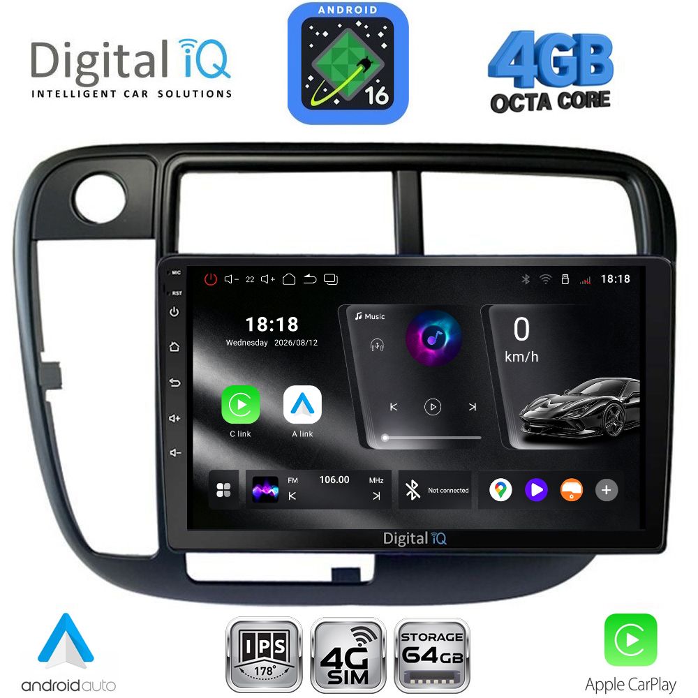 DIGITAL IQ RTG 6186_CPA CLIMA (9inc) MULTIMEDIA TABLET for HONDA CIVIC mod. 1995-2001