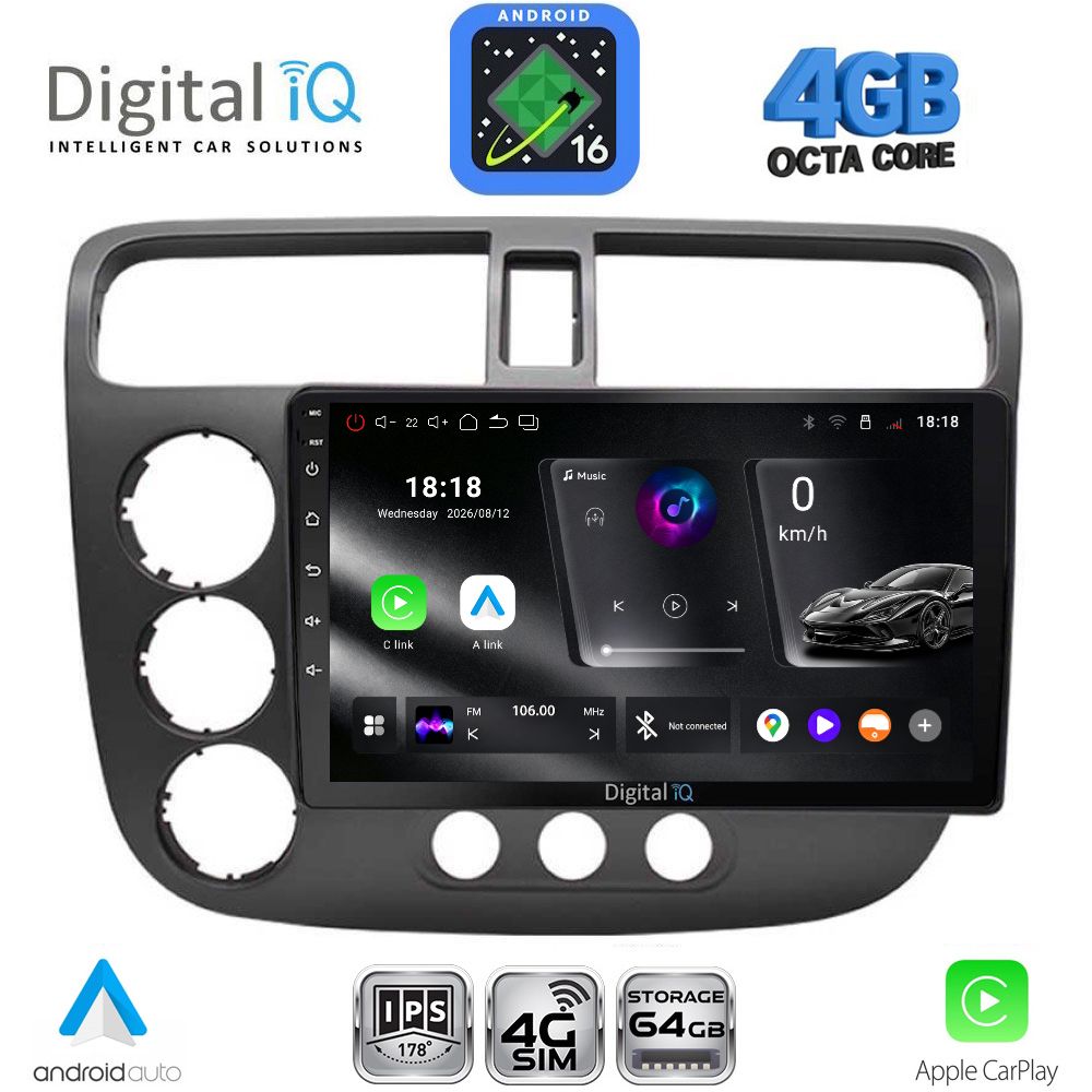 DIGITAL IQ RTG 6187_CPA (9inc) MULTIMEDIA TABLET for HONDA CIVIC 4D mod. 2001-2006