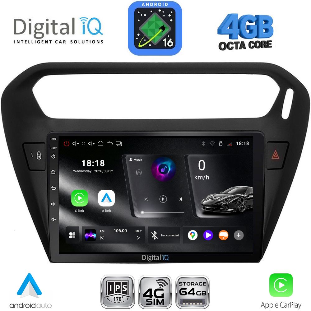 DIGITAL IQ RTG 6511BL_CPA (9inc) MULTIMEDIA TABLET for CITROEN ELYSEE – PEUGEOT 301 mod. 2013-2023 (BLACK)