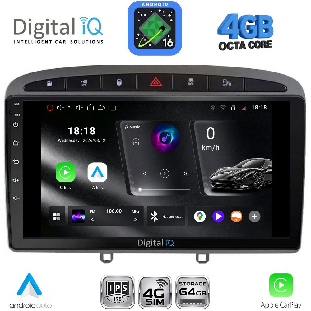 DIGITAL IQ RTG 6513GR_CPA (9inc) MULTIMEDIA TABLET for PEUGEOT 308 mod.2007-2012 - RCZ mod.2009-2015 (GREY)
