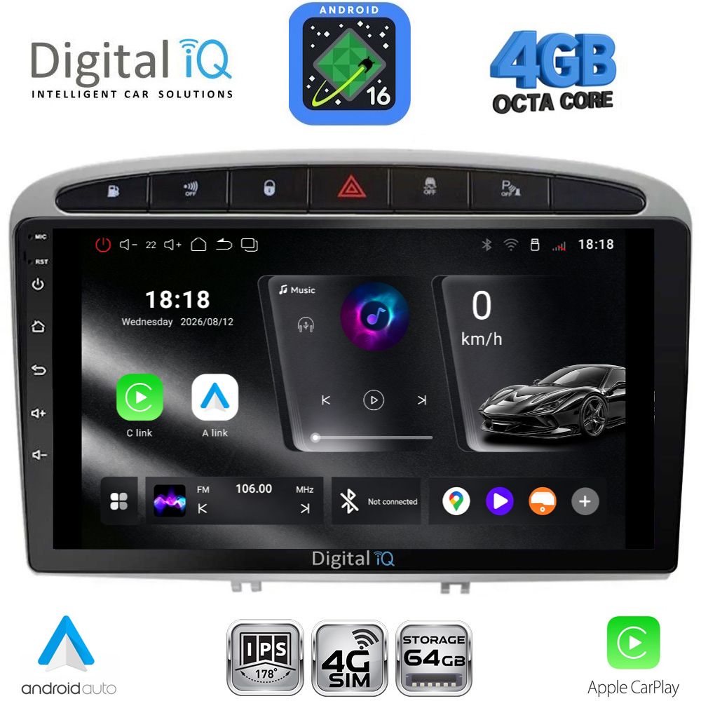 DIGITAL IQ RTG 6513SL_CPA (9inc) MULTIMEDIA TABLET for PEUGEOT 308 mod.2007-2012 - RCZ mod.2009-2015 (SILVER)