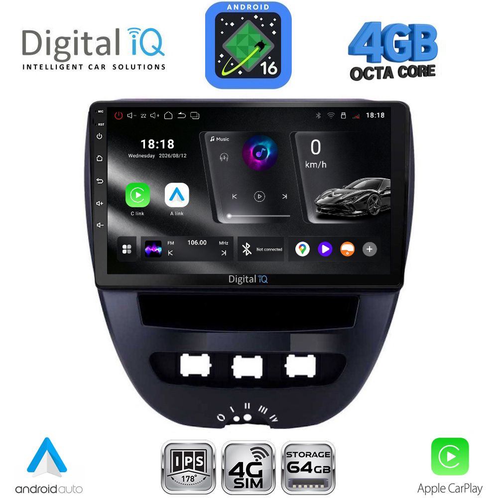 DIGITAL IQ RTG 6707_CPA (10inc) MULTIMEDIA TABLET for CITROEN C1-PEUGEOT 107-TOYOTA AYGO mod. 2005-2014