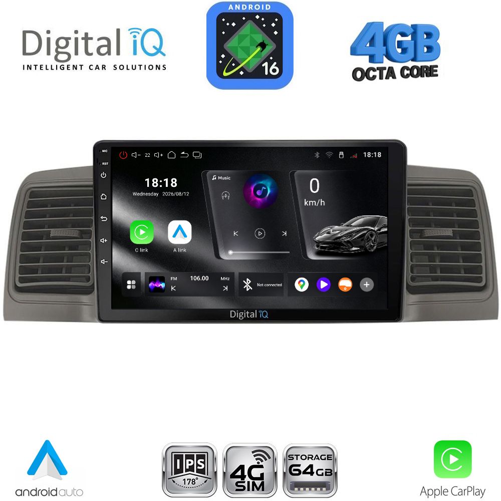 DIGITAL IQ RTG 6712GR_CPA (9inc) MULTIMEDIA TABLET for TOYOTA COROLLA mod. 2001-2006 (GREY)