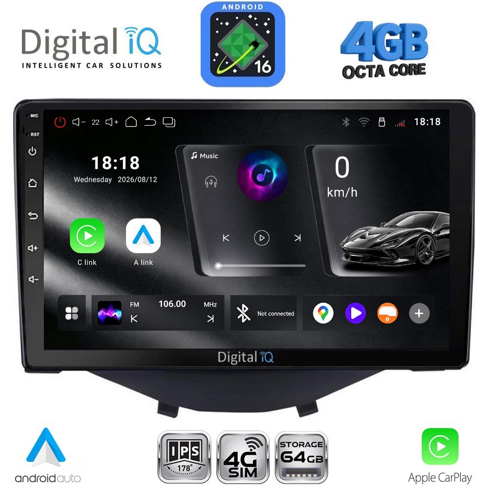 DIGITAL IQ RTG 6715_CPA CLIMA-A/C (9inc) MULTIMEDIA TABLET for CITROEN C1-PEUGEOT 108-TOYOTA AYGO mod. 2014-2022