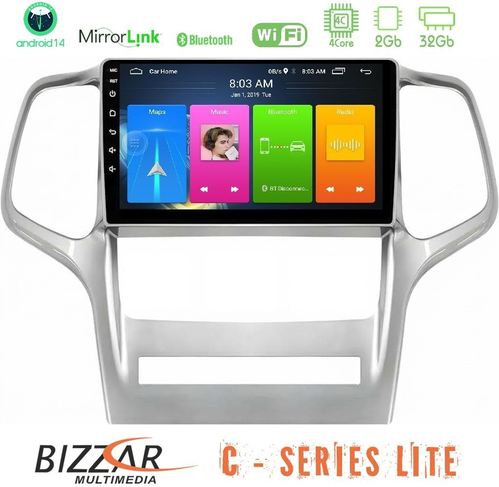 Bizzar C Series Lite 4Core Android14 2+32GB Jeep Grand Cherokee 2011-2013 Navigation Multimedia Tablet 9"