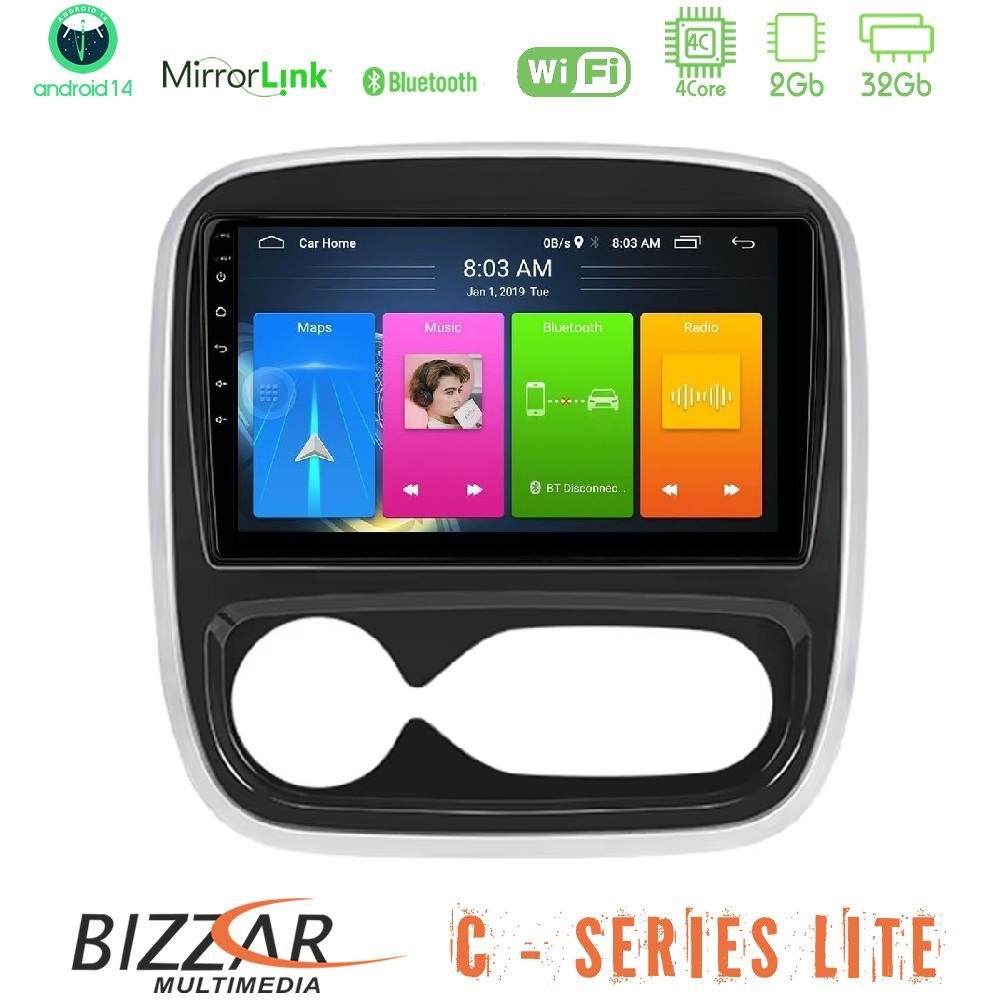 Bizzar C Series Lite 4Core Android14 2+32GB Renault/Nissan/Opel/Fiat Navigation Multimedia Tablet 9" (AUTO A/C)