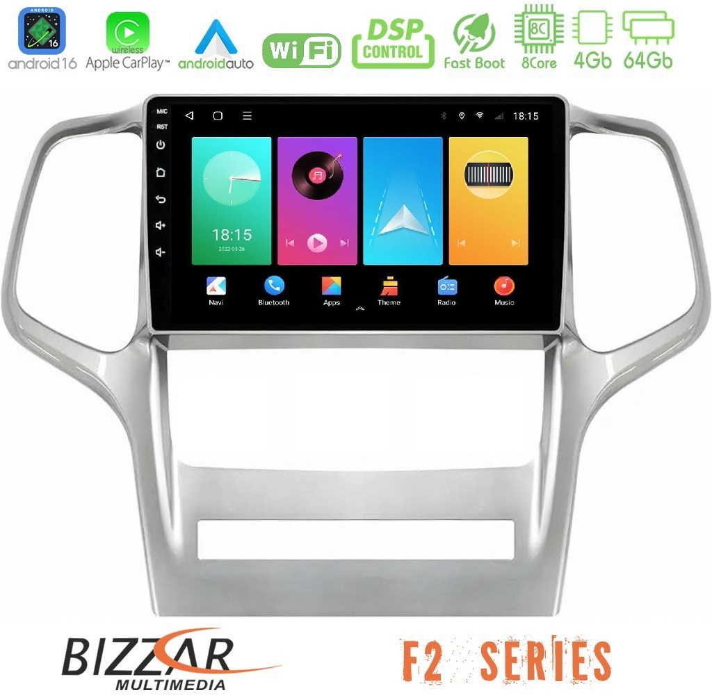 Bizzar F2 Series 8Core Android16 4+64GB Jeep Grand Cherokee 2011-2013 Navigation Multimedia Tablet 9"