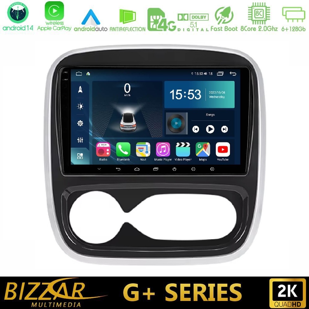 Bizzar G+ Series Renault/Nissan/Opel/Fiat 8core Android14 6+128GB Navigation Multimedia Tablet 9" (AUTO A/C)
