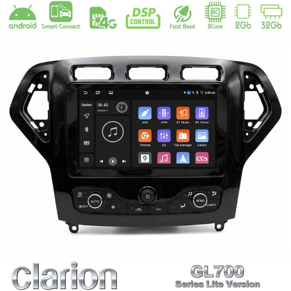 Clarion GL700 Lite Series 8Core Android ClarionOS 2+32GB Ford Mondeo 2007-2010 (Auto AC με NAVI) Navigation Multimedia Tablet 9" Με Carplay & Android Auto