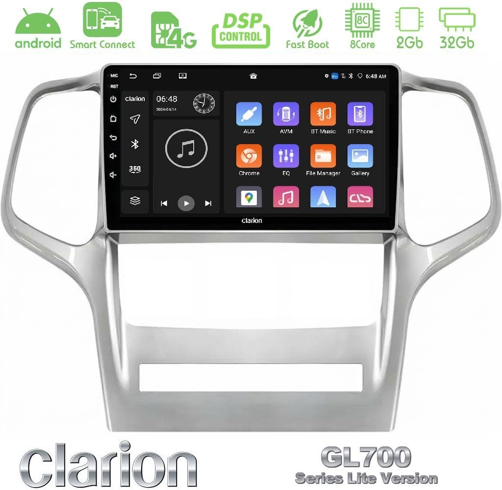Clarion GL700 Lite Series 8Core Android ClarionOS 2+32GB Jeep Grand Cherokee 2011-2013 Navigation Multimedia Tablet 9" Με Carplay & Android Auto