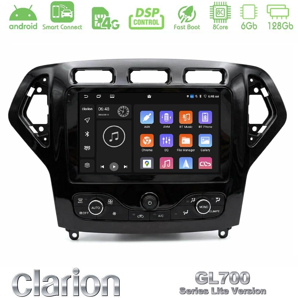 Clarion GL700 Lite Series 8Core Android ClarionOS 6+128GB Ford Mondeo 2007-2010 (Auto AC με NAVI) Navigation Multimedia Tablet 9" Με Carplay & Android Auto