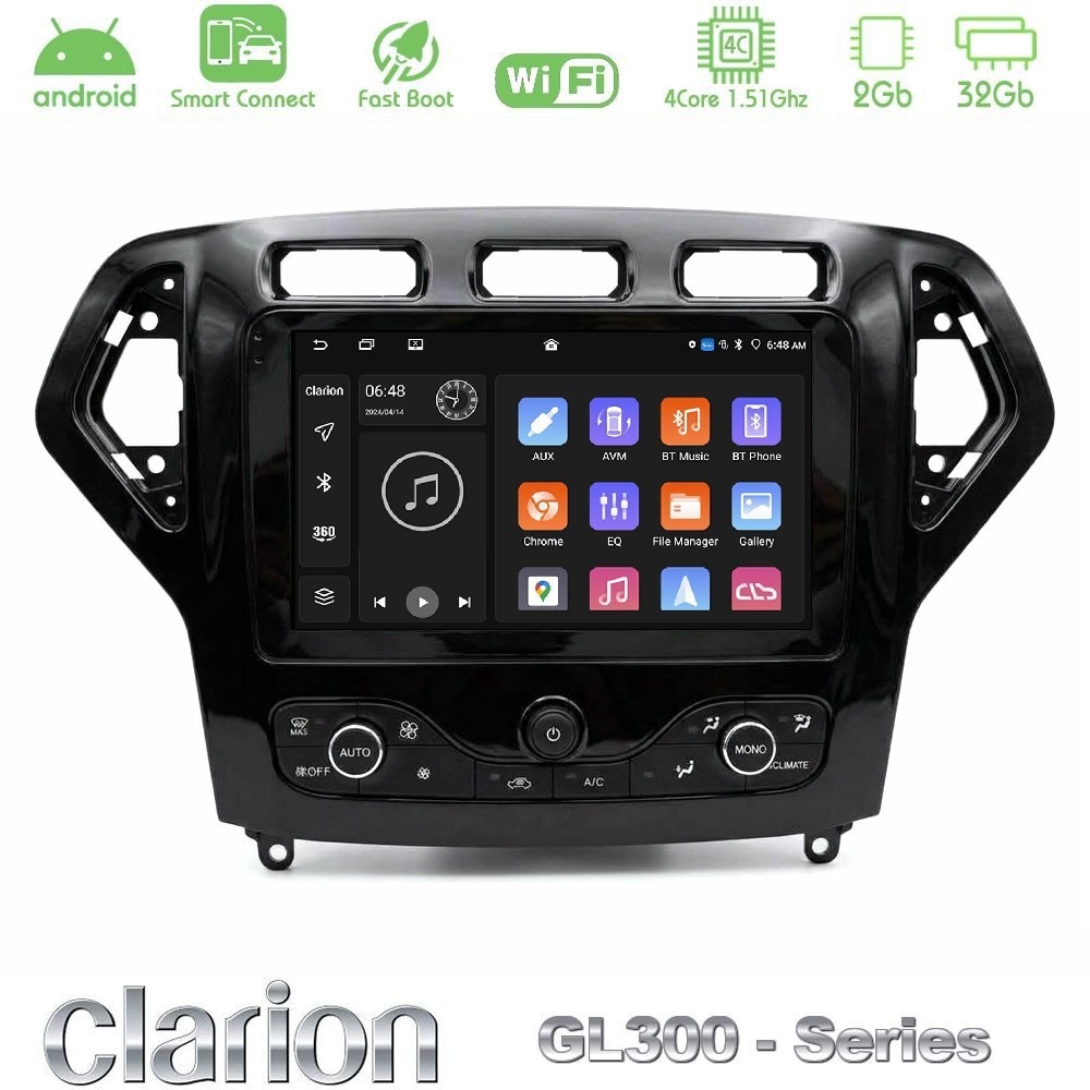 Clarion GL300 Series 4Core Android ClarionOS 2+32GB Ford Mondeo 2007-2010 (Auto AC με NAVI) Navigation Multimedia Tablet 9" Με Carplay & Android Auto