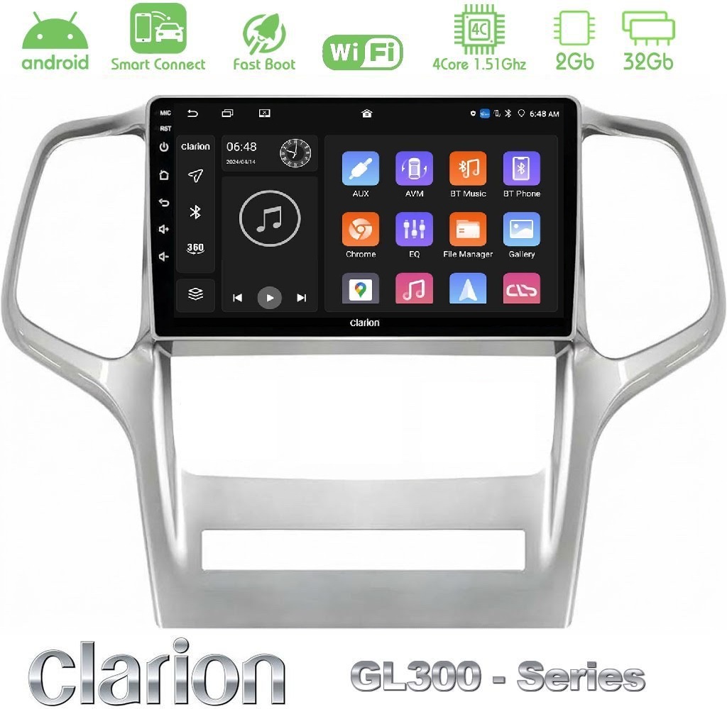 Clarion GL300 Series 4Core Android ClarionOS 2+32GB Jeep Grand Cherokee 2011-2013 Navigation Multimedia Tablet 9" Με Carplay & Android Auto
