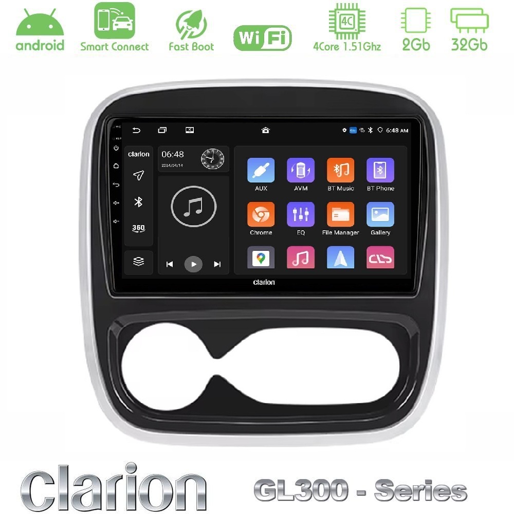Clarion GL300 Series 4Core Android ClarionOS 2+32GB Renault/Nissan/Opel/Fiat Navigation Multimedia Tablet 9" Με Carplay & Android Auto (AUTO A/C)