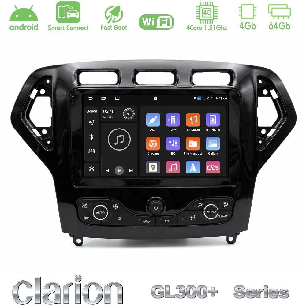 Clarion GL300+ Series 4Core Android ClarionOS 4+64GB Ford Mondeo 2007-2010 (Auto AC με NAVI) Navigation Multimedia Tablet 9"