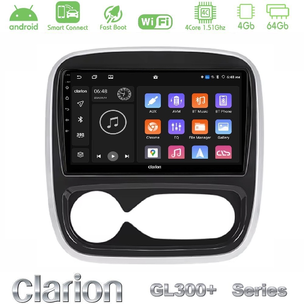 Clarion GL300+ Series 4Core Android ClarionOS 4+64GB Renault/Nissan/Opel/Fiat Navigation Multimedia Tablet 9" (AUTO A/C)