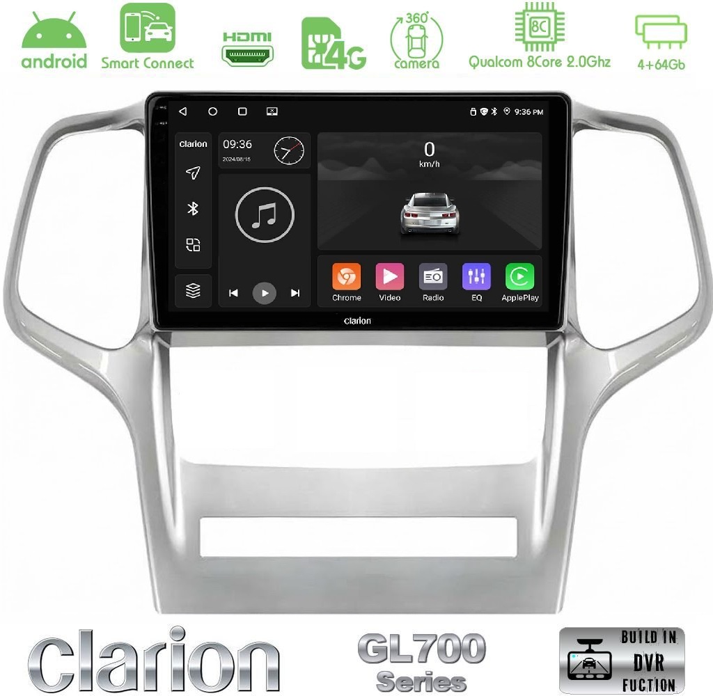 Clarion GL700 QUALCOMM Series 8Core Android ClarionOS 4+64GB Jeep Grand Cherokee 2011-2013 Navigation Multimedia Tablet 9" Με Carplay & Android Auto