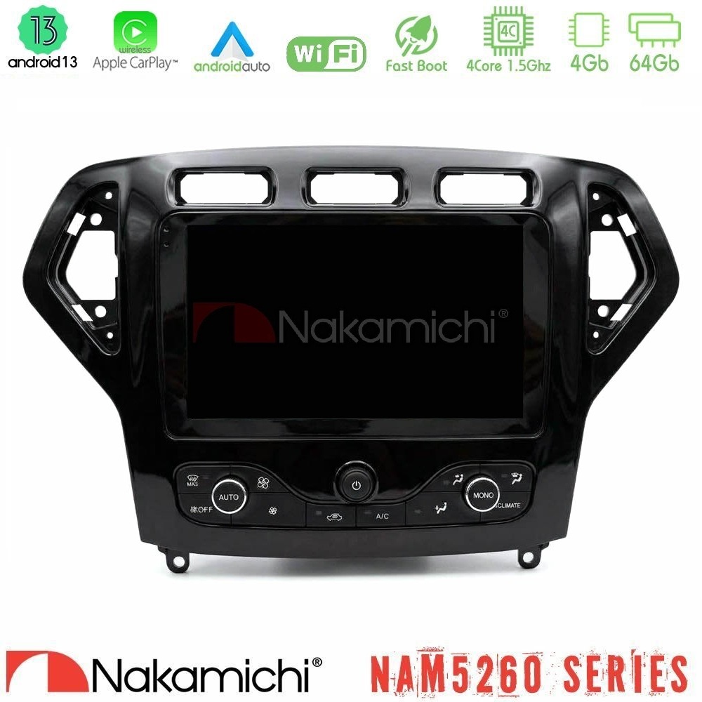 Nakamichi NAM5260 Series 4Core Android13 4+64GB Ford Mondeo 2007-2010 (Auto AC με NAVI) Navigation Multimedia Tablet 9" Με Carplay & Android Auto