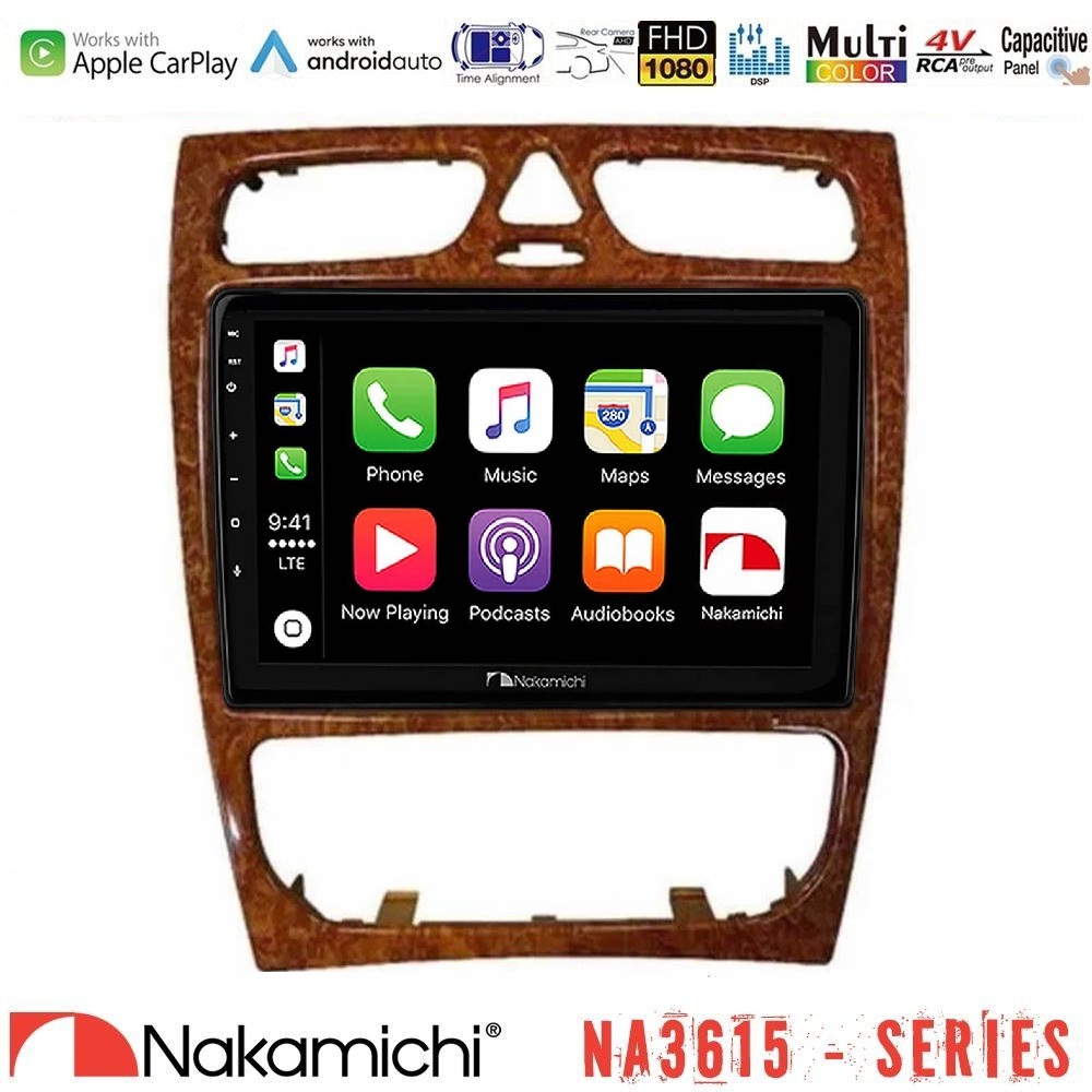 Nakamichi NA3615 Series Με Wireless Carplay & Android Auto Mercedes C Class (W203) Media Station Tablet 9" (Wooden Style)