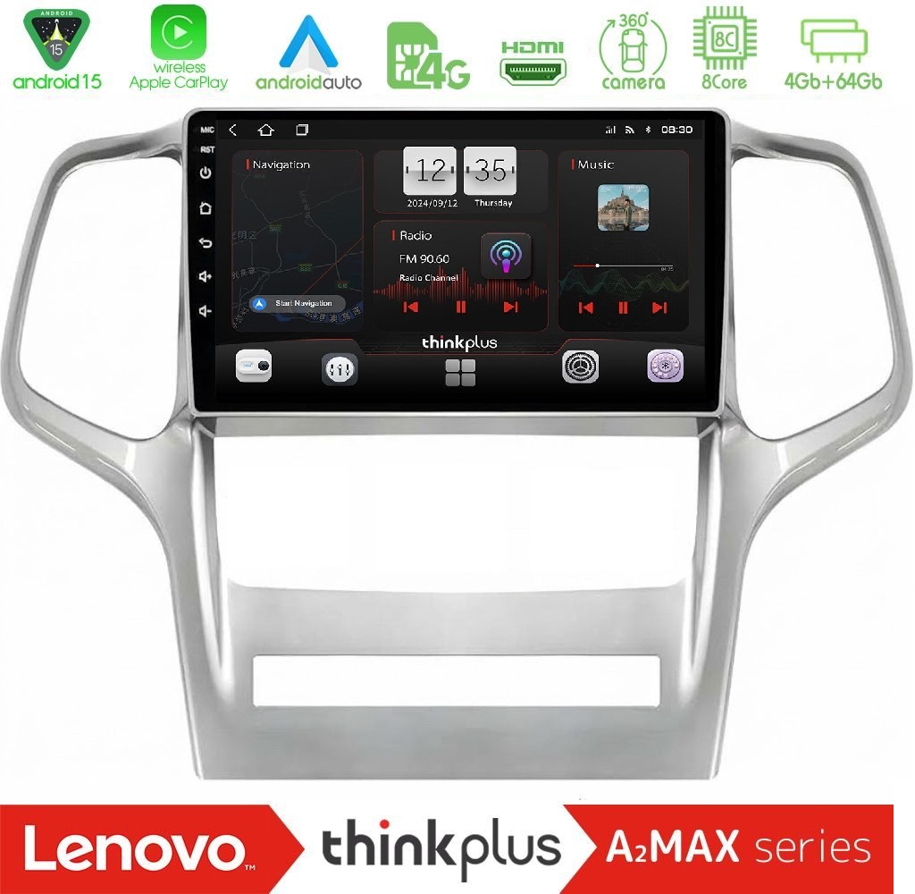 Lenovo Thinkplus A2MAX Series 8Core Android15 4+64GB Jeep Grand Cherokee 2011-2013 Navigation Multimedia Tablet 9"