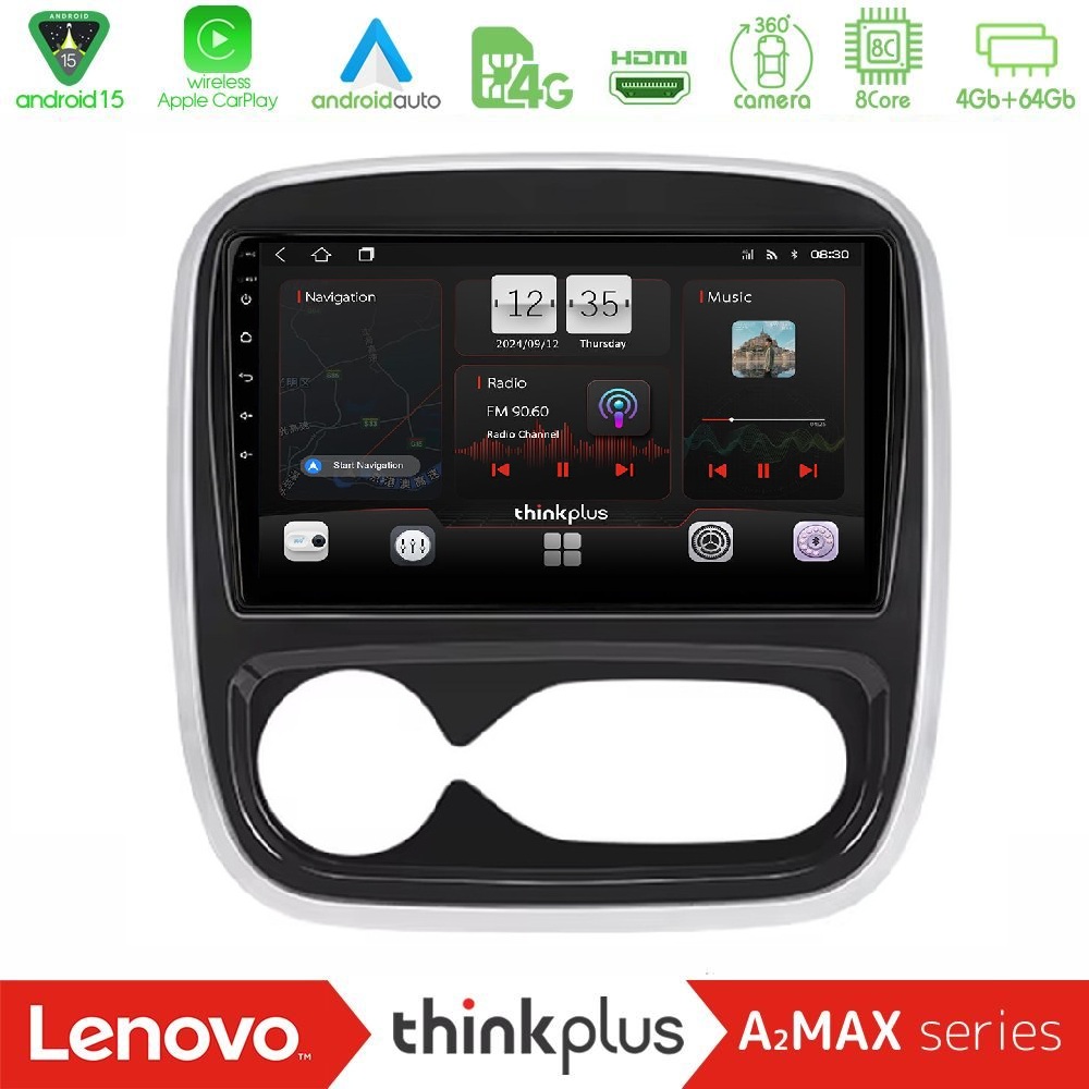 Lenovo Thinkplus A2MAX Series 8Core Android15 4+64GB Renault/Nissan/Opel/Fiat Navigation Multimedia Tablet 9" (AUTO A/C)