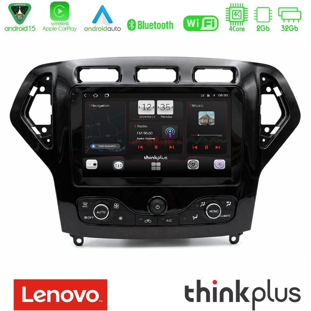 Lenovo Thinkplus Series 4Core Android15 2+32GB Ford Mondeo 2007-2010 (Auto AC με NAVI) Navigation Multimedia Tablet 9" Με Carplay & Android Auto