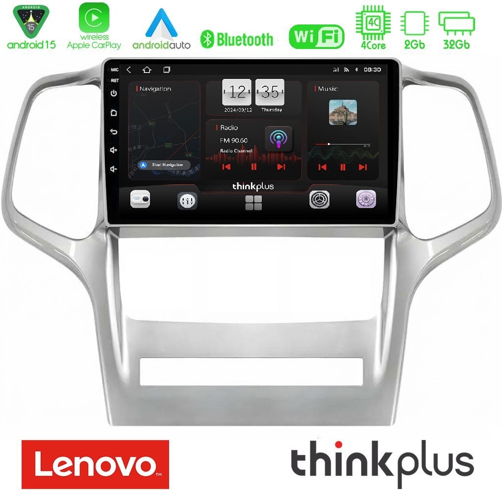Lenovo Thinkplus Series 4Core Android15 2+32GB Jeep Grand Cherokee 2011-2013 Navigation Multimedia Tablet 9" Με Carplay & Android Auto