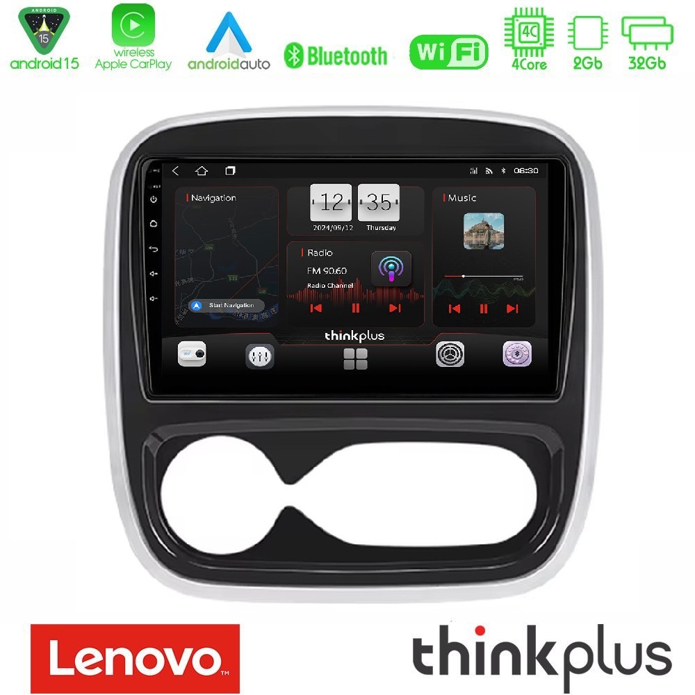 Lenovo Thinkplus Series 4Core Android15 2+32GB Renault/Nissan/Opel/Fiat Navigation Multimedia Tablet 9" Με Carplay & Android Auto (AUTO A/C)