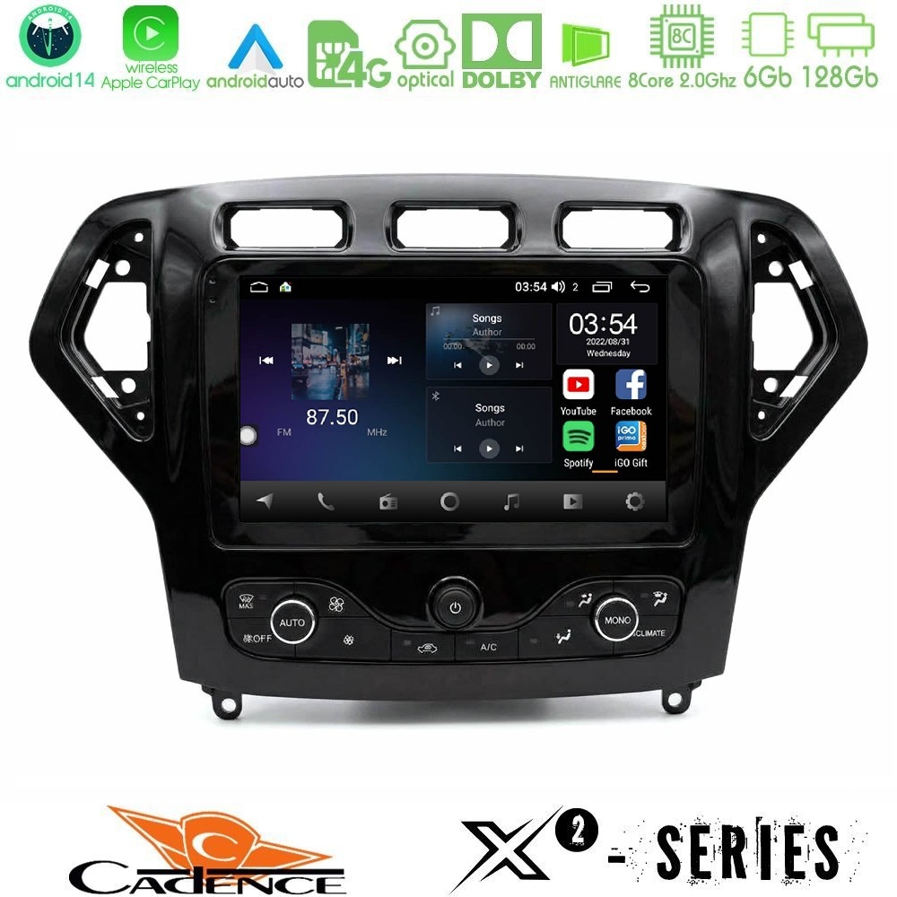 Cadence X2 Series 8Core Android14 6+128GB Ford Mondeo 2007-2010 (Auto AC με NAVI) Navigation Multimedia Tablet 9"