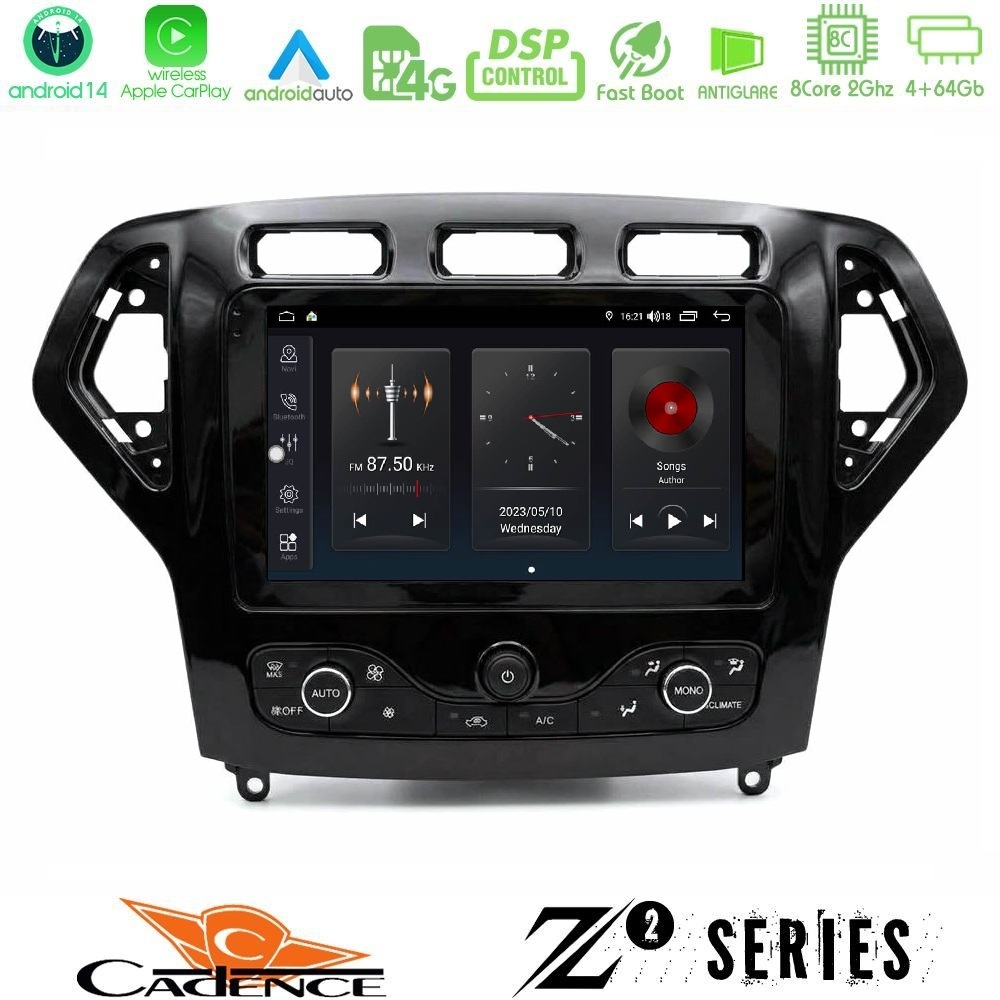 Cadence Z2 Series 8Core Android14 4+64GB Ford Mondeo 2007-2010 (Auto AC με NAVI) Navigation Multimedia Tablet 9" Με Carplay & Android Auto